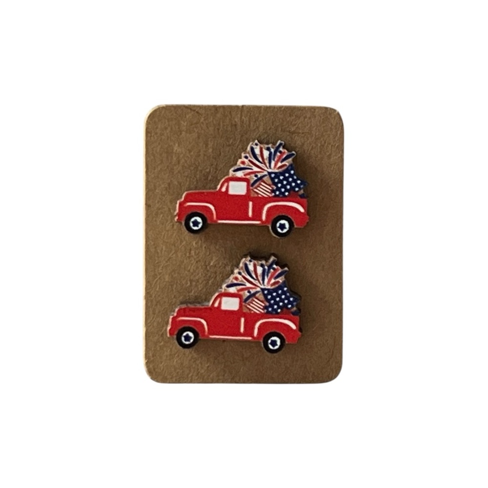 Earrings Independence Day Red Truck USA American Flag